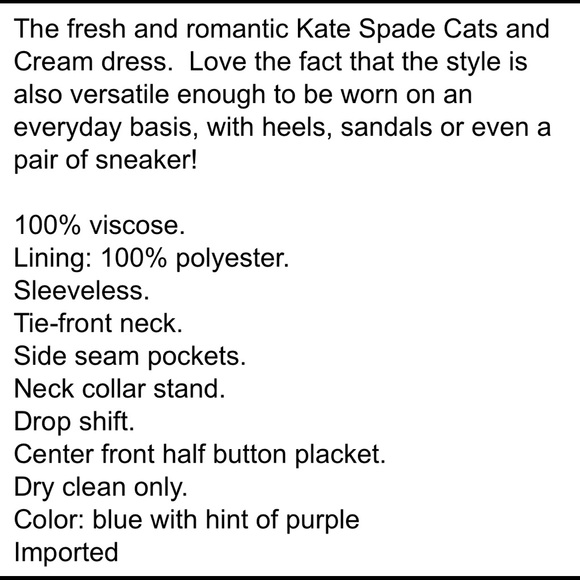 New with tags KATE SPADE BLUE CATS AND CREAM dress - Picture 2 of 4